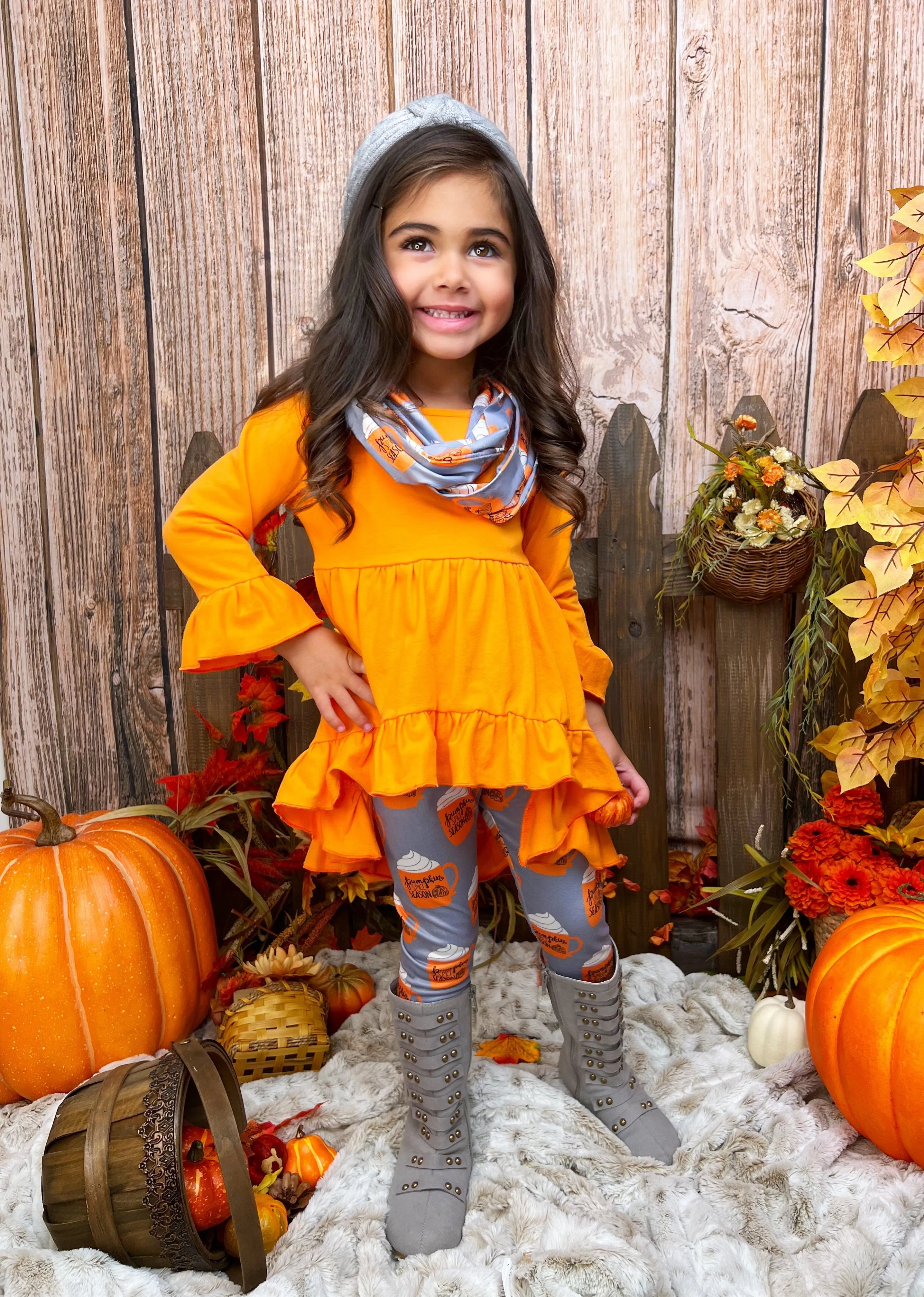 Pumpkin Spice Season Tunic, Scarf and Legging Set