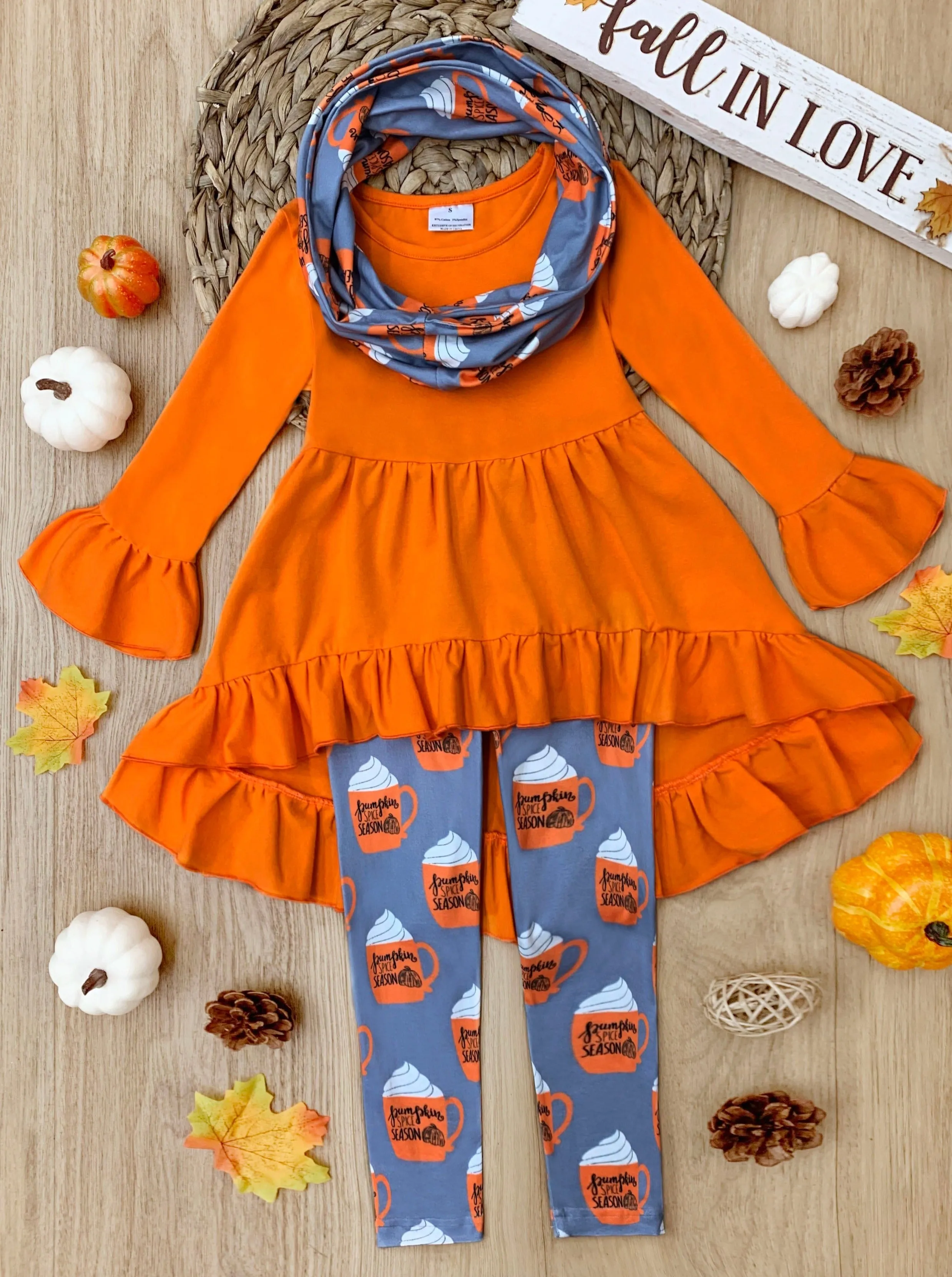 Pumpkin Spice Season Tunic, Scarf and Legging Set