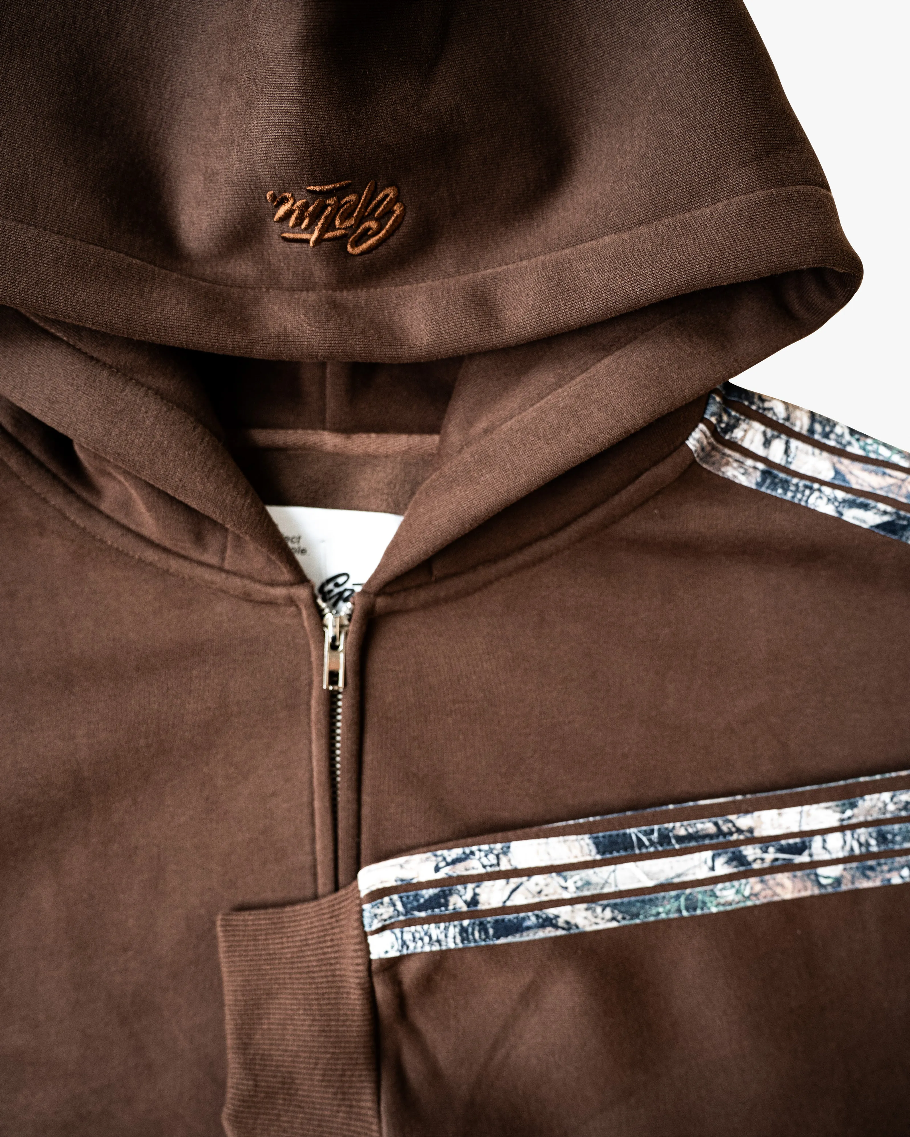 REAL CAMO STRIPED ZIP UP HOODIE - BROWN