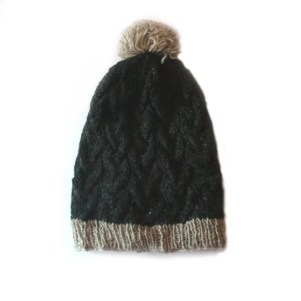 slouchy cable knit wool bobble hat