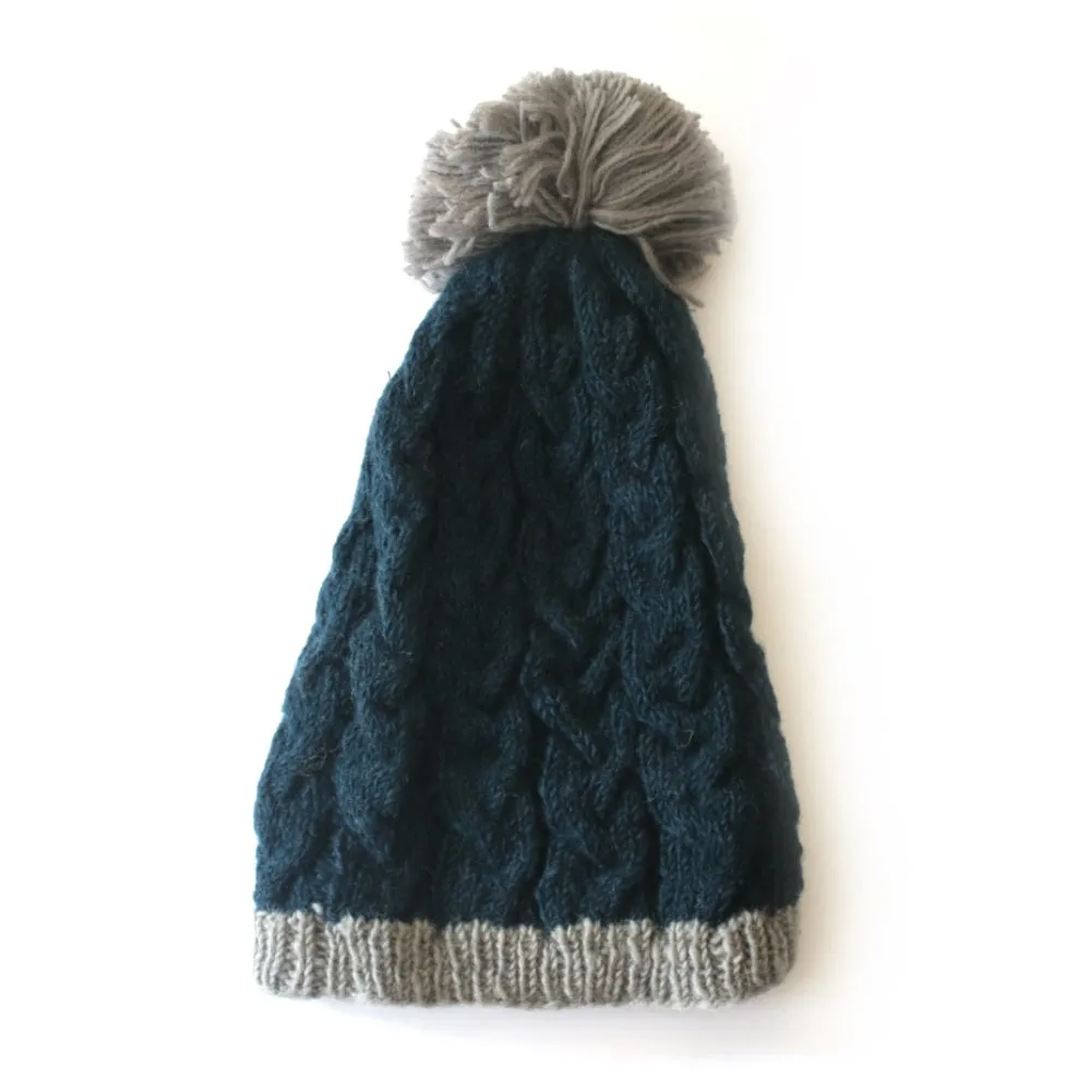 slouchy cable knit wool bobble hat