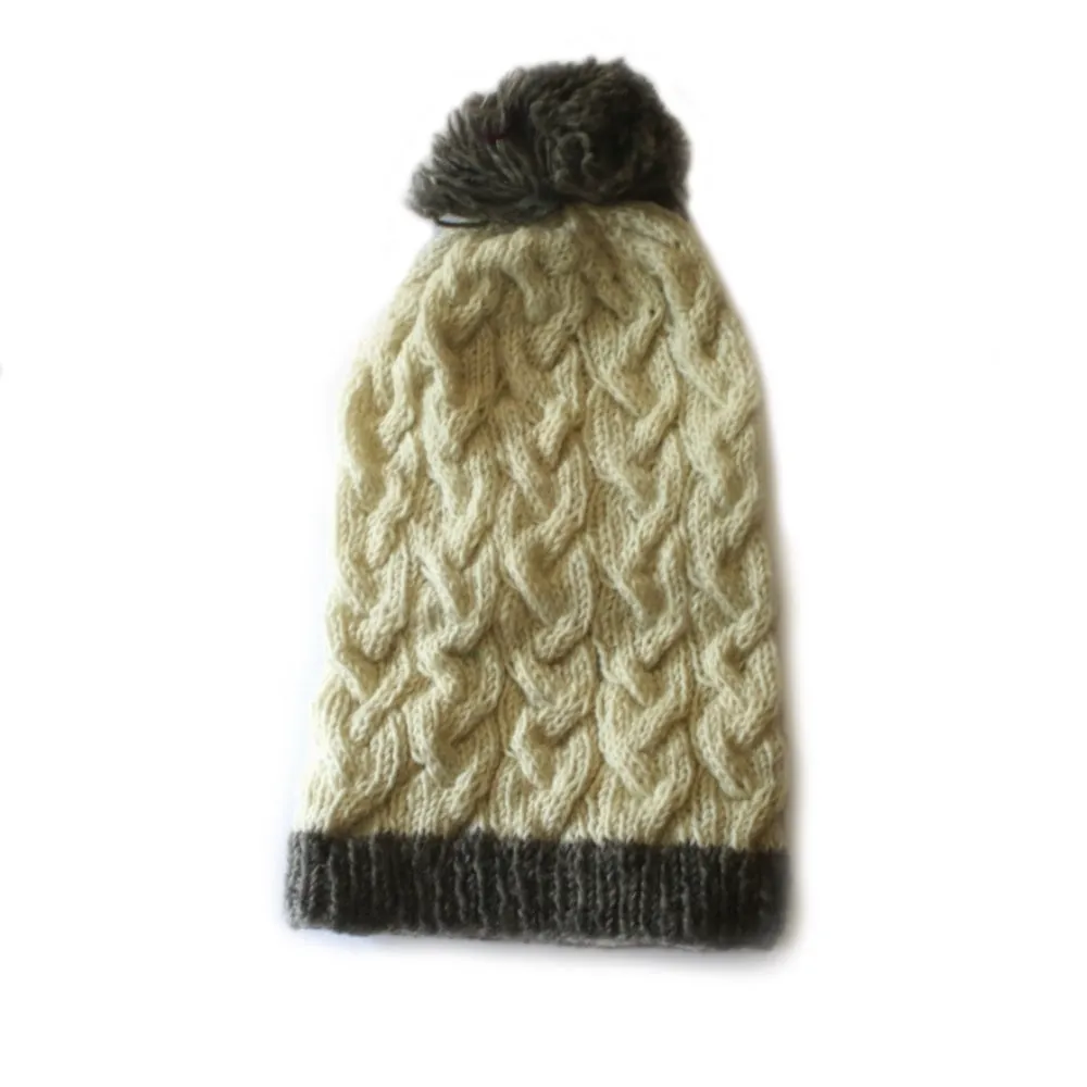 slouchy cable knit wool bobble hat