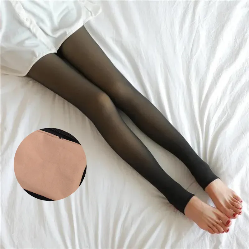 Thermal Stocking Women Translucent Soft Fleece Winter Warm Comfortable 3D Legging