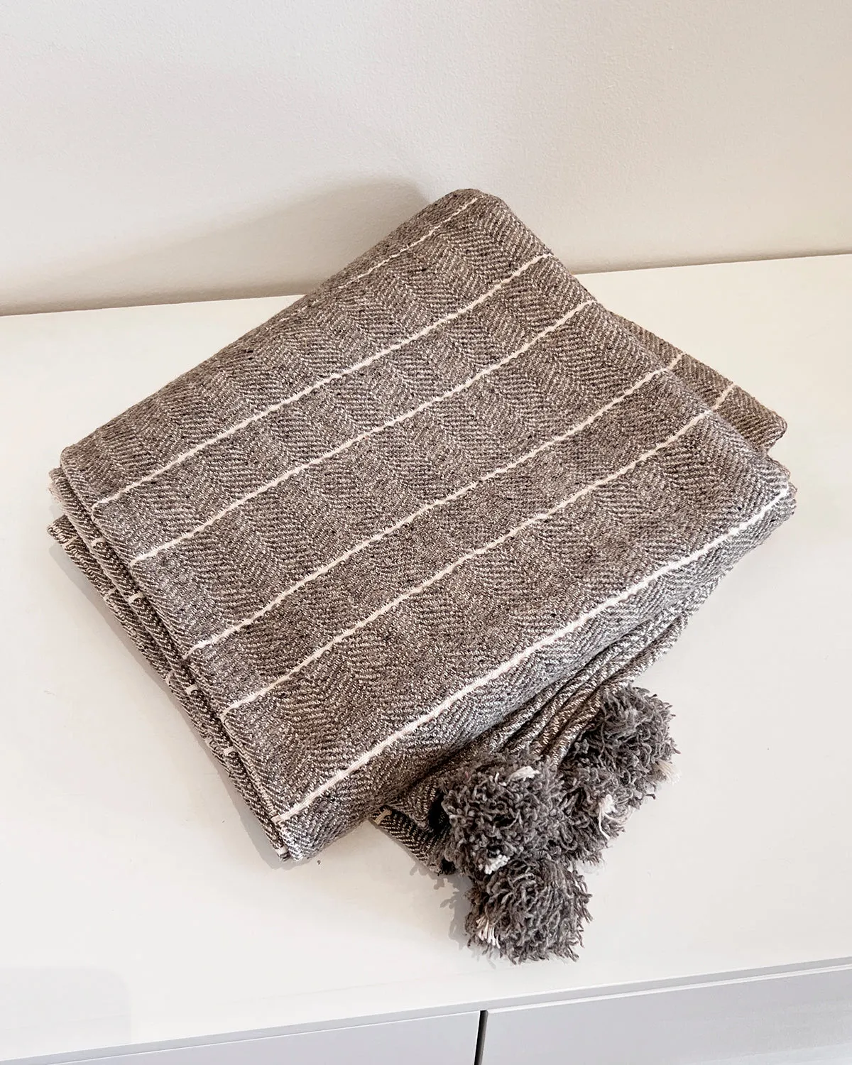 Tlahui Loomed Wool Throw in Gray and White