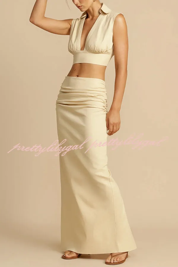 Wardrobe Essential Ruched Detail Mid-rise Slit Maxi Skirt