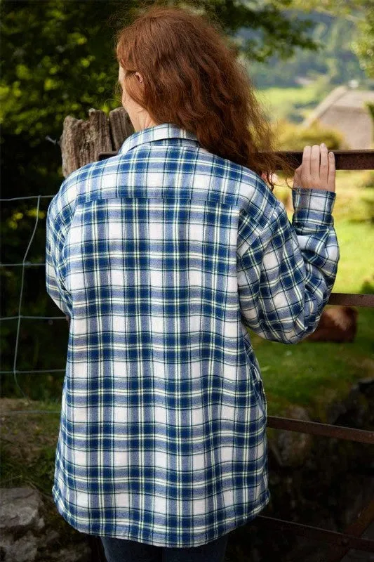 Women Collar Fleece Lined Flannel Shirt - Douglas Blue Tartan - Lee Valley