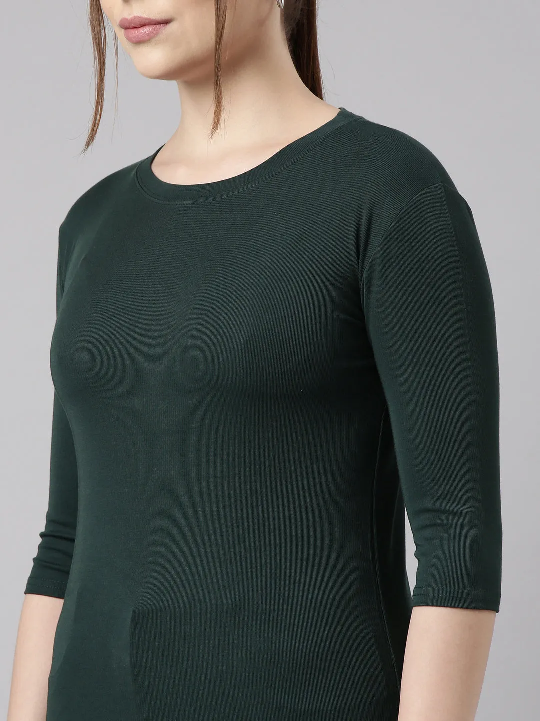 Women Green Solid Fitted Top