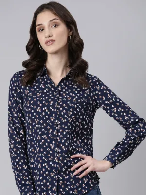 Women Navy Blue Floral Shirt