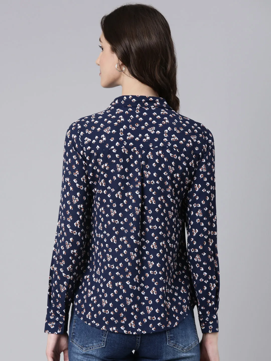 Women Navy Blue Floral Shirt