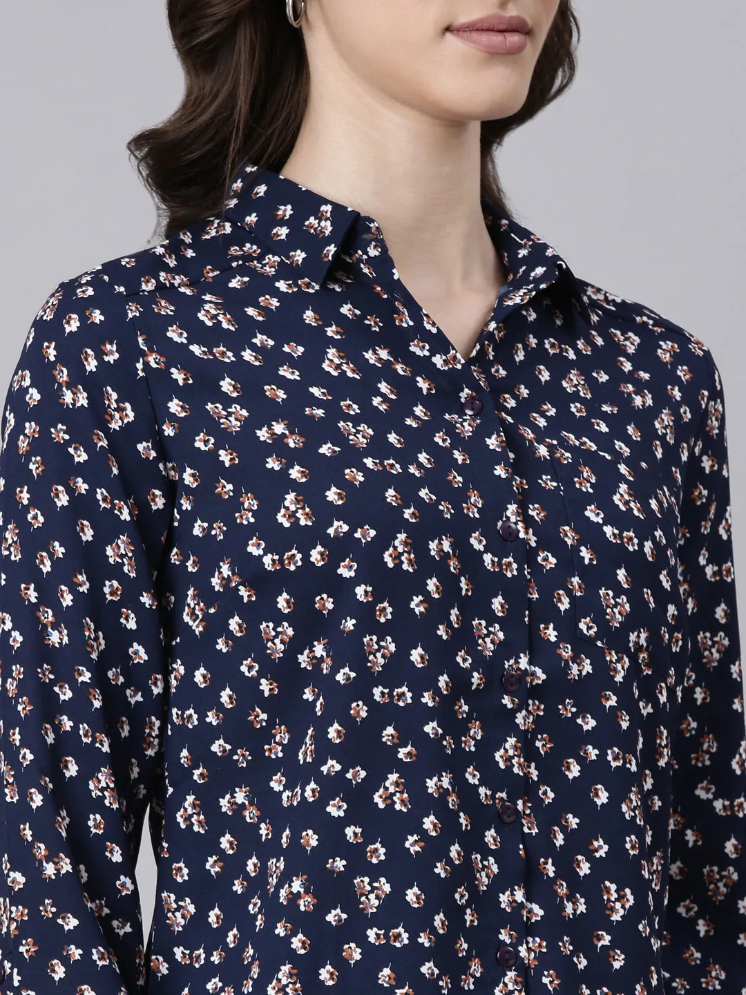 Women Navy Blue Floral Shirt