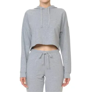 Women's Drawstring Cotton Blend Basic Cropped Solid Pullover Hoodie