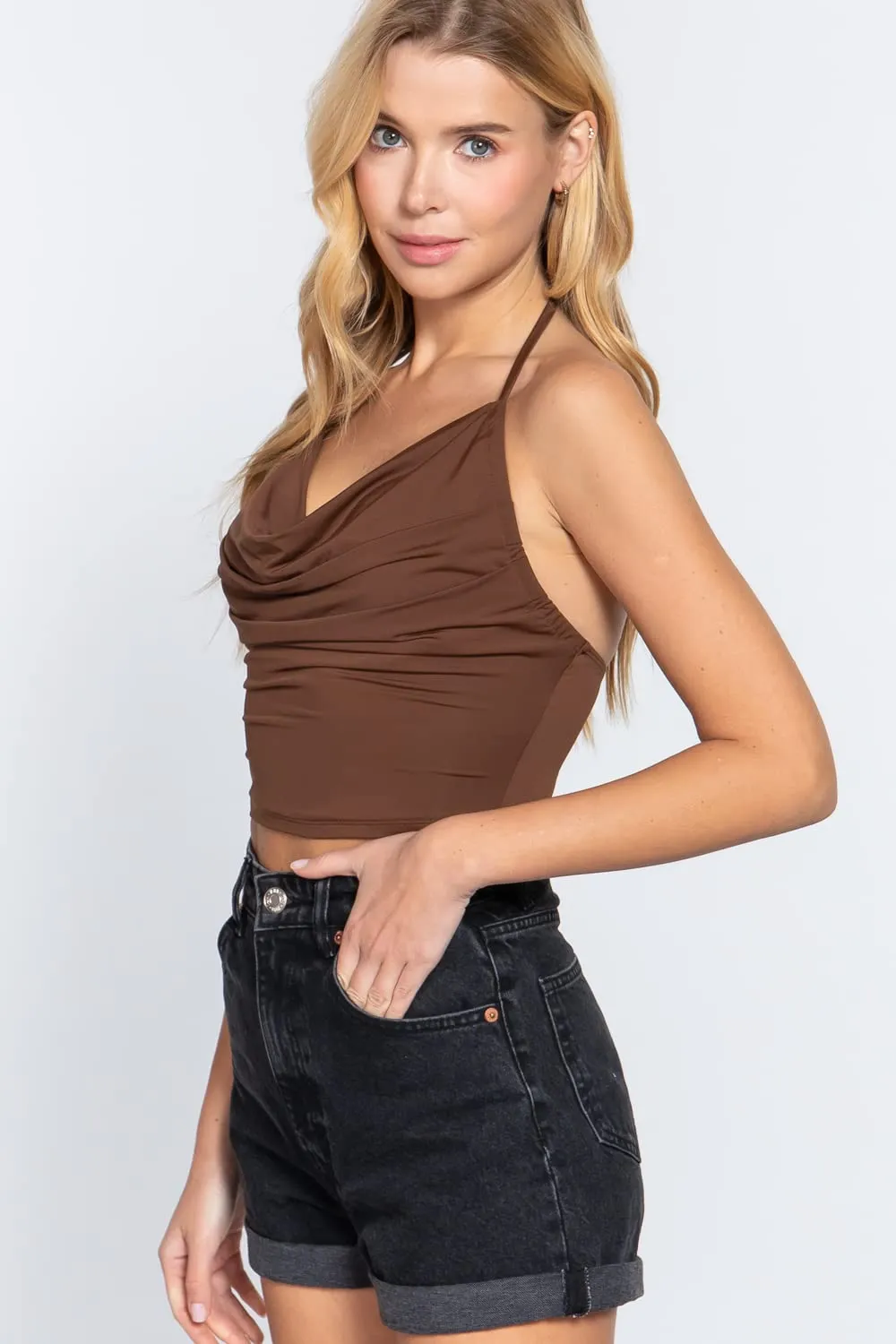 Women's Halter Cowl Neck Droopy Knit Top