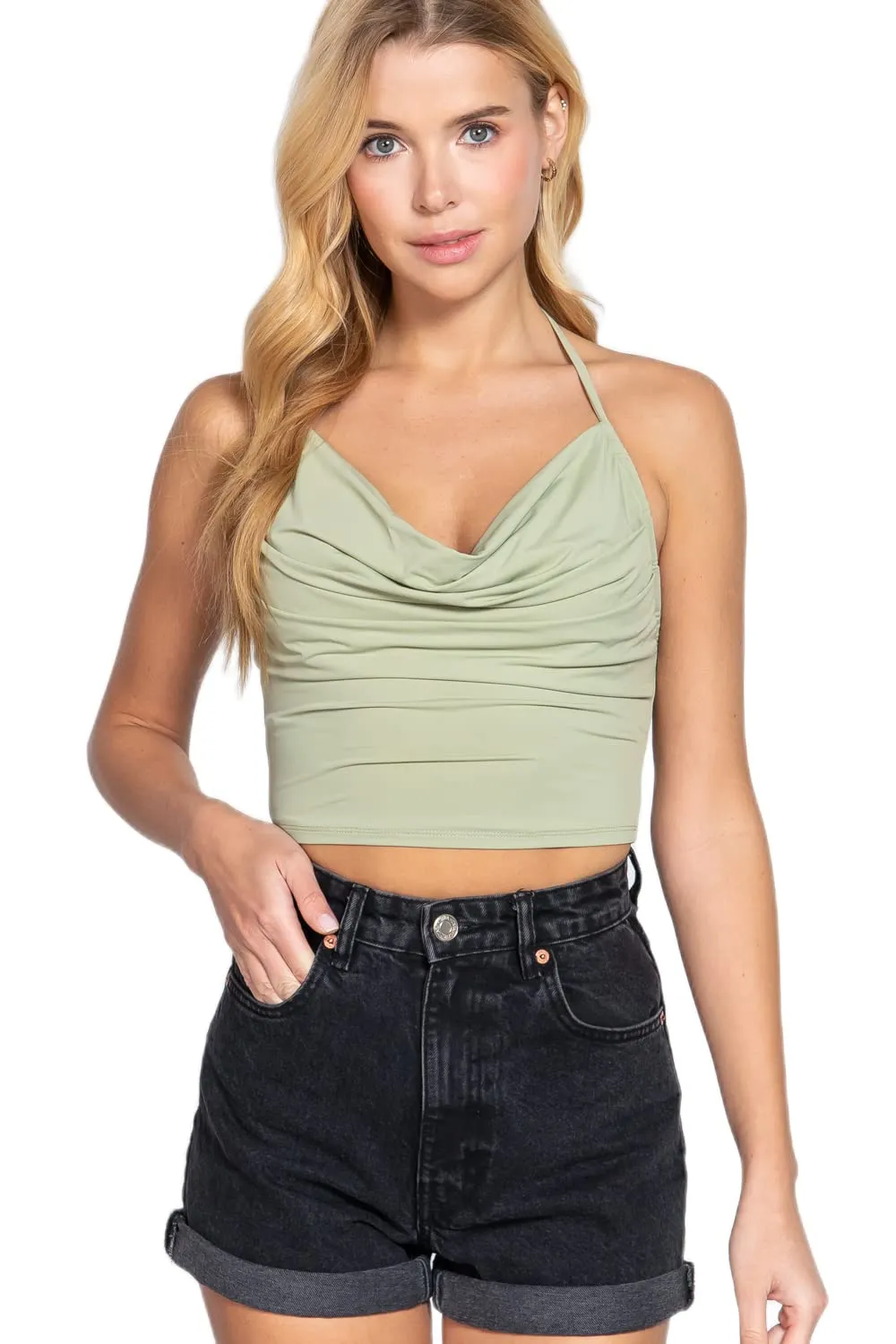 Women's Halter Cowl Neck Droopy Knit Top