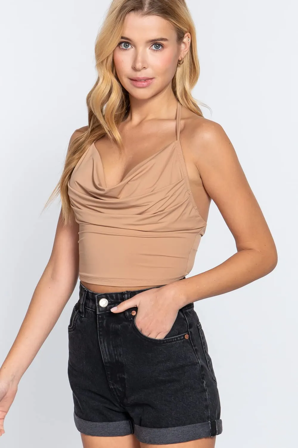 Women's Halter Cowl Neck Droopy Knit Top