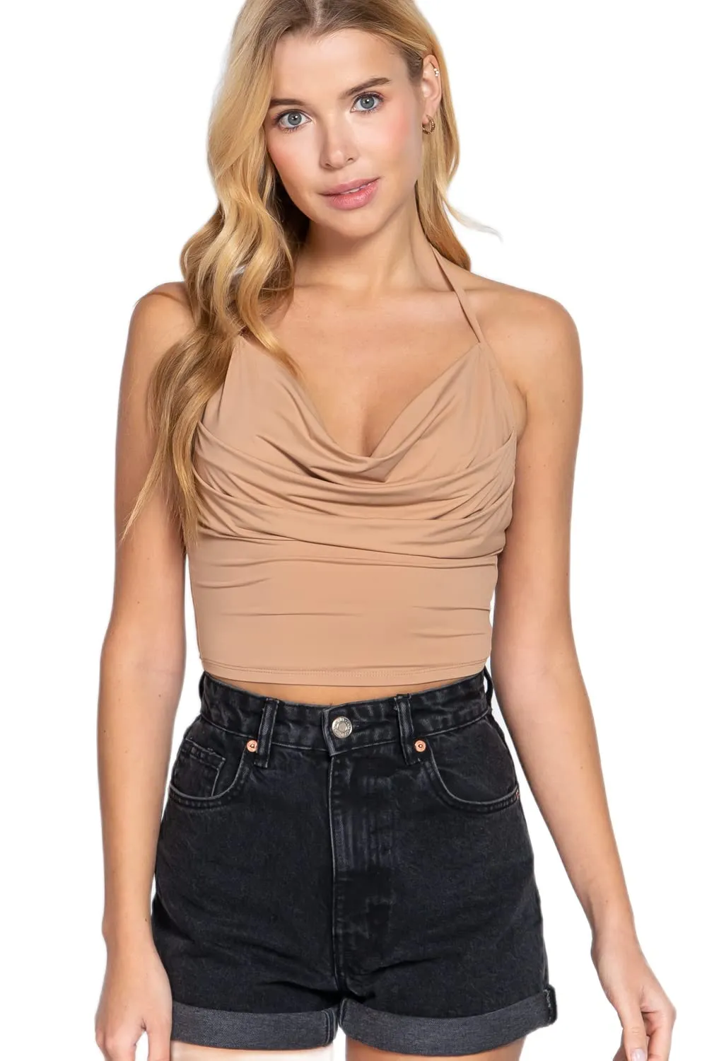 Women's Halter Cowl Neck Droopy Knit Top