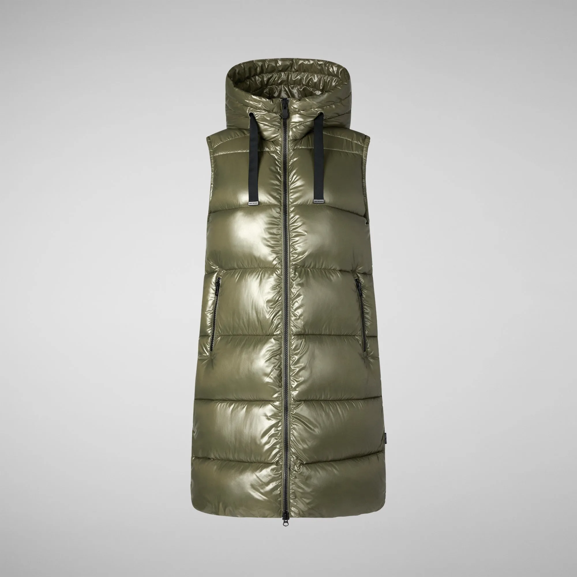 Women's Hooded Animal free Puffer Vest Iria in laurel green