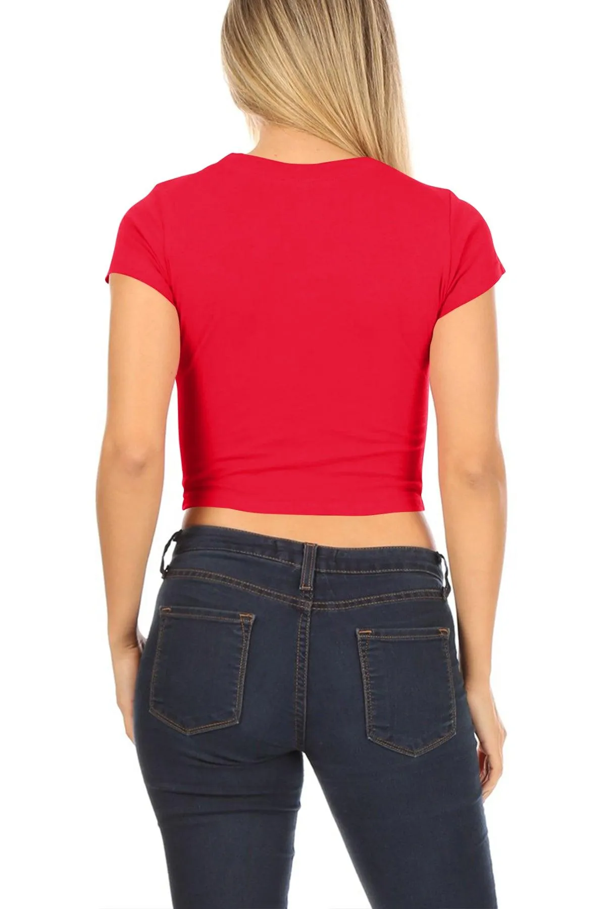 Women's Short Sleeve Stretch Lightweight Round Neck Cropped Top