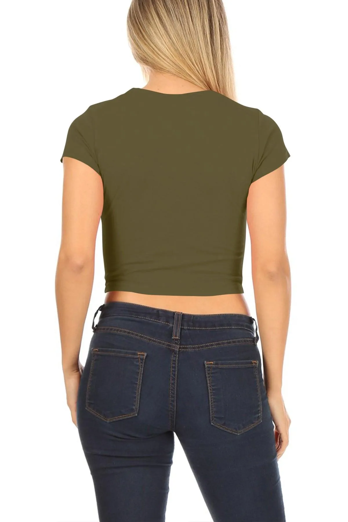 Women's Short Sleeve Stretch Lightweight Round Neck Cropped Top