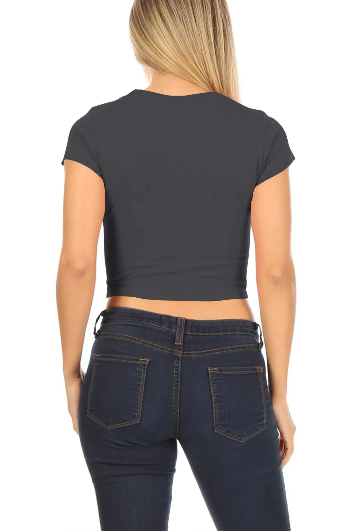 Women's Short Sleeve Stretch Lightweight Round Neck Cropped Top