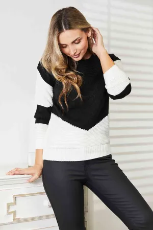 Woven Right Two Tone Openwork Rib Knit Sweater