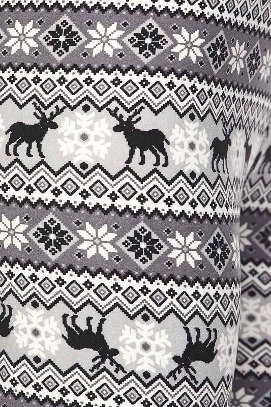 Yoga Waist 5" Gray Reindeer Christmas Print Leggings